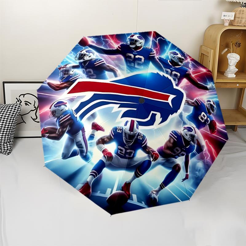 Buffalo Bill LOGO Print Automatic Umbrella, 8 Rib Iron Frame, Plastic Handle, Suitable for Outdoor Travel &Daily , Ideal Gift