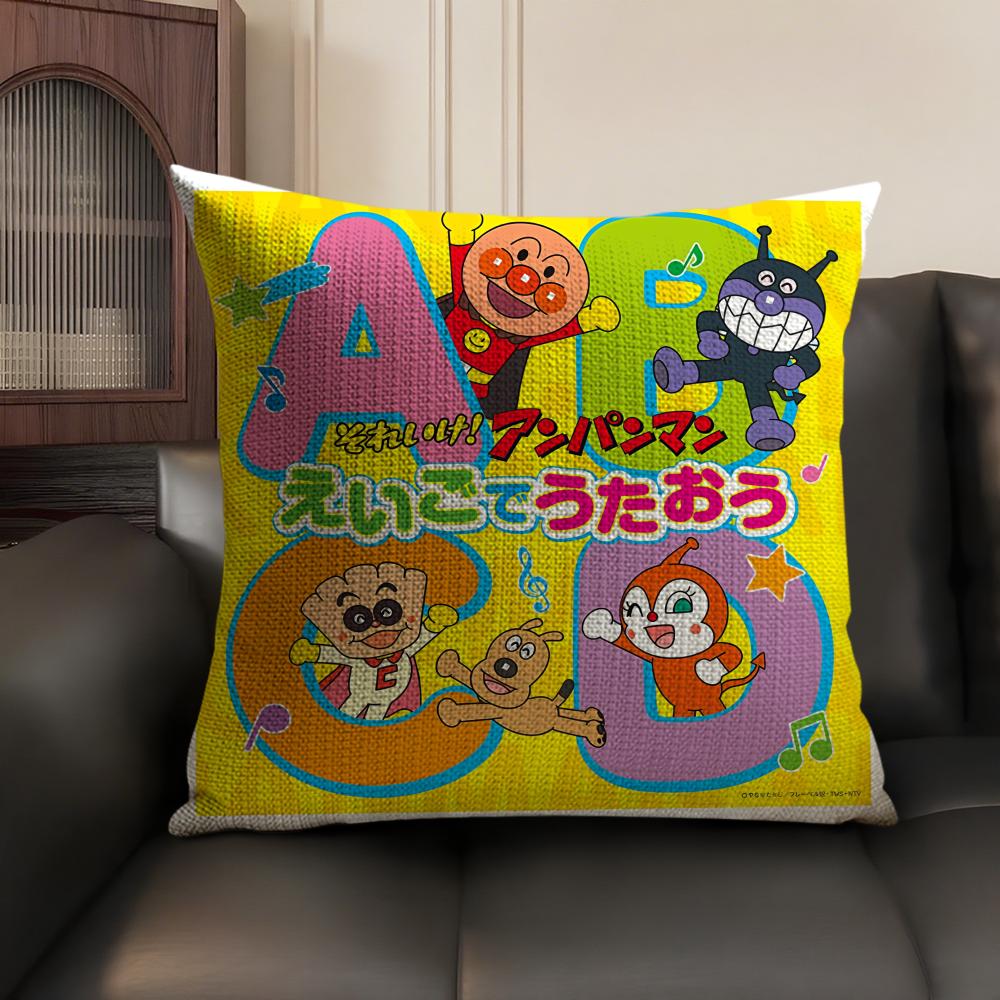 Cartoon AAnpanman Cute Cushion Cover Natural Linen Organic Fabric DoubleSided Printing Sofa Home Decor Gift Pillow Case