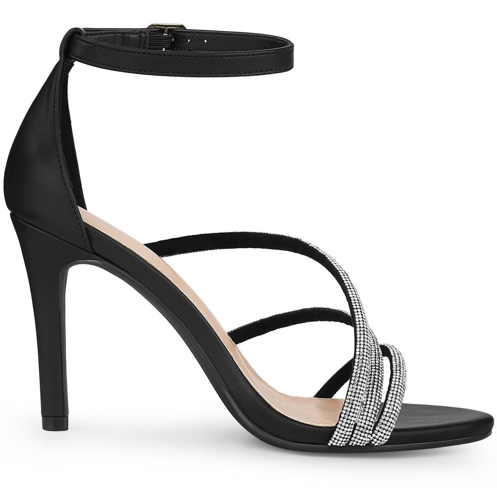 Allegra K Women's Open-Toe Rhinestone Strap Stiletto Heel Sandals, Black, Size 24