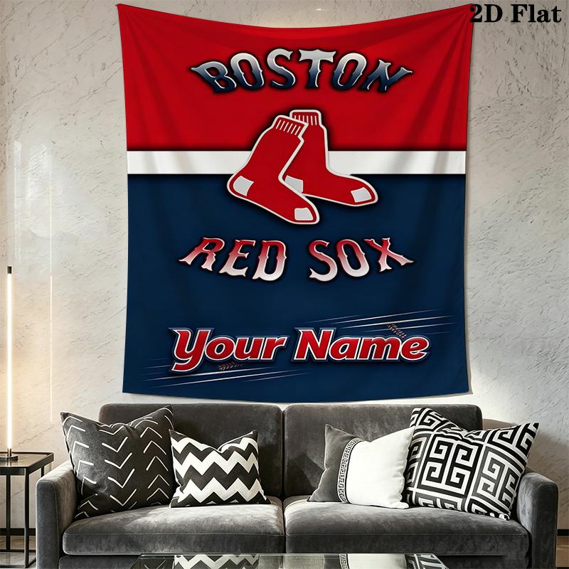 Name Custom Boston red sox logo Wall Tapestry Aesthetic Wall Hanging Printed Fabric Blanket Decorative Tapestries for Bedroom Living Room Home Decor