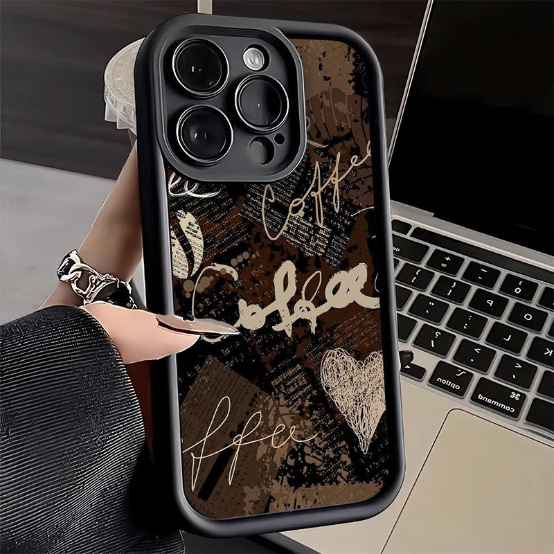 Чехол для телефона iPhone 17 Air 16E 15 16 Pro Max Черный Кофе Модный Стиль Чехол 14 Plus 13 12 Mini Мягкий Силиконовый Fundas