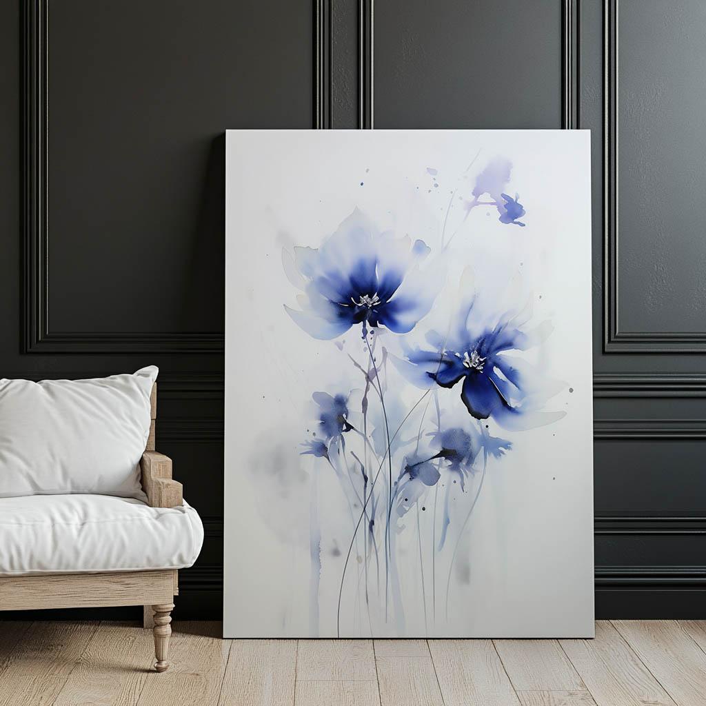 Delikatne Niebieskie Kwiaty Delikatne Niebieskie Kwiaty, 30X40 Cm, Rama Aluminiowa Czarna, Papier Matowy 230 Gsm