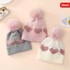 Heart Pattern Knit Beanie, Warm Pullover Knitted Hat for Newborn 3-24 Months Baby Girls