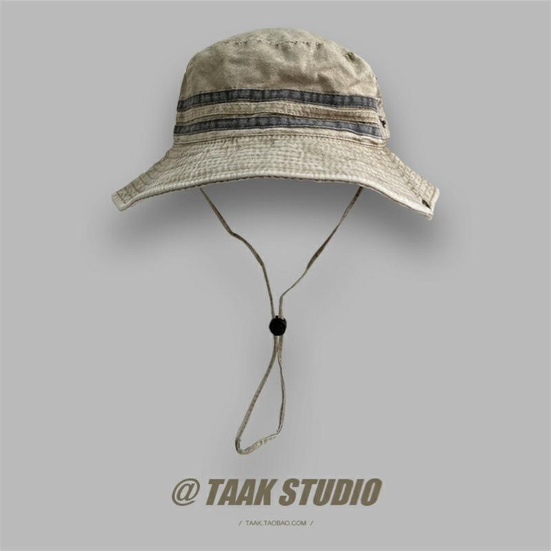 [шляпа для альпинизма] летняя, промытая солнцезащитным кремом старая шляпа-ведро с завязками Spice girl вогнутая ковбойская шляпа в стиле вестерн
