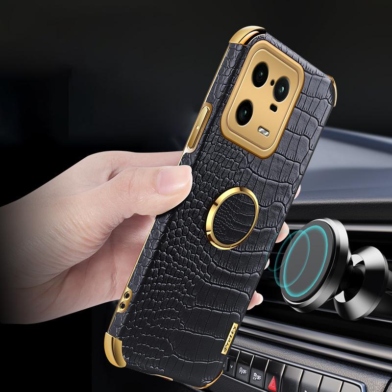 Для Xiaomi 13 Pro 5G гальванический чехол с кольцом и подставкой для телефона хорошо защищенный чехол из ТПУ с текстурой крокодила из искусственной кожи