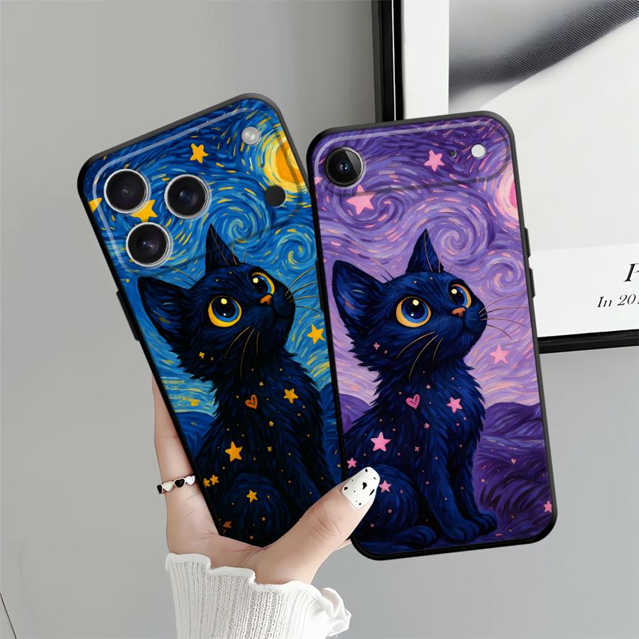 Чехол для Apple iPhone 17 Pro Max Air 11 15 Pro 7 8 16 12 XR XS MAX 13 14 Funda Чехол для телефона Вращающийся Звездное небо Кошка