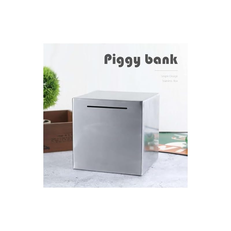 Свинья-копилка EINEY из нержавеющей стали, вмещает монеты и купюры, большая вместимость, серебристая, стильная, квадратный дизайн