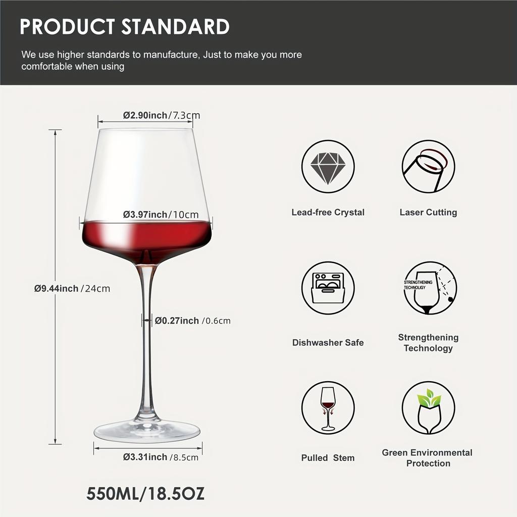 18.5oz Long Stem Crystal Wine Glasses (Set of 2) - Multipurpose Reusable Easy To Clean Lead-Free Glassware