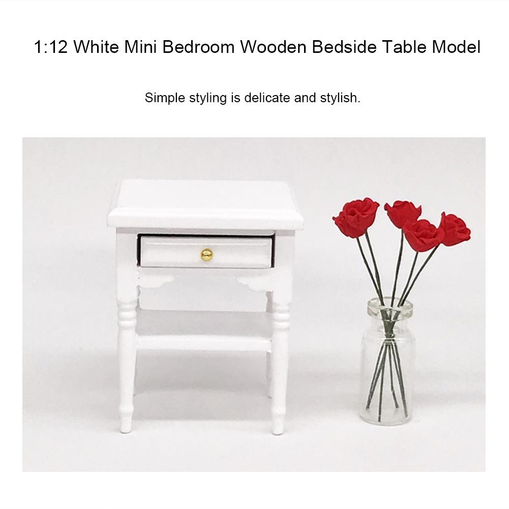 1:12 White Mini Bedroom Furnishing Articles Wooden Bedside Table Model