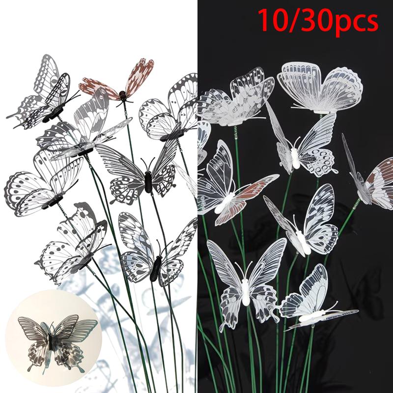 10/30pcs new 3D Black White Faux Butterfly Garden Stake Flower Vase Decoration Outdoor Garden Patio Decoration, Party Decoration