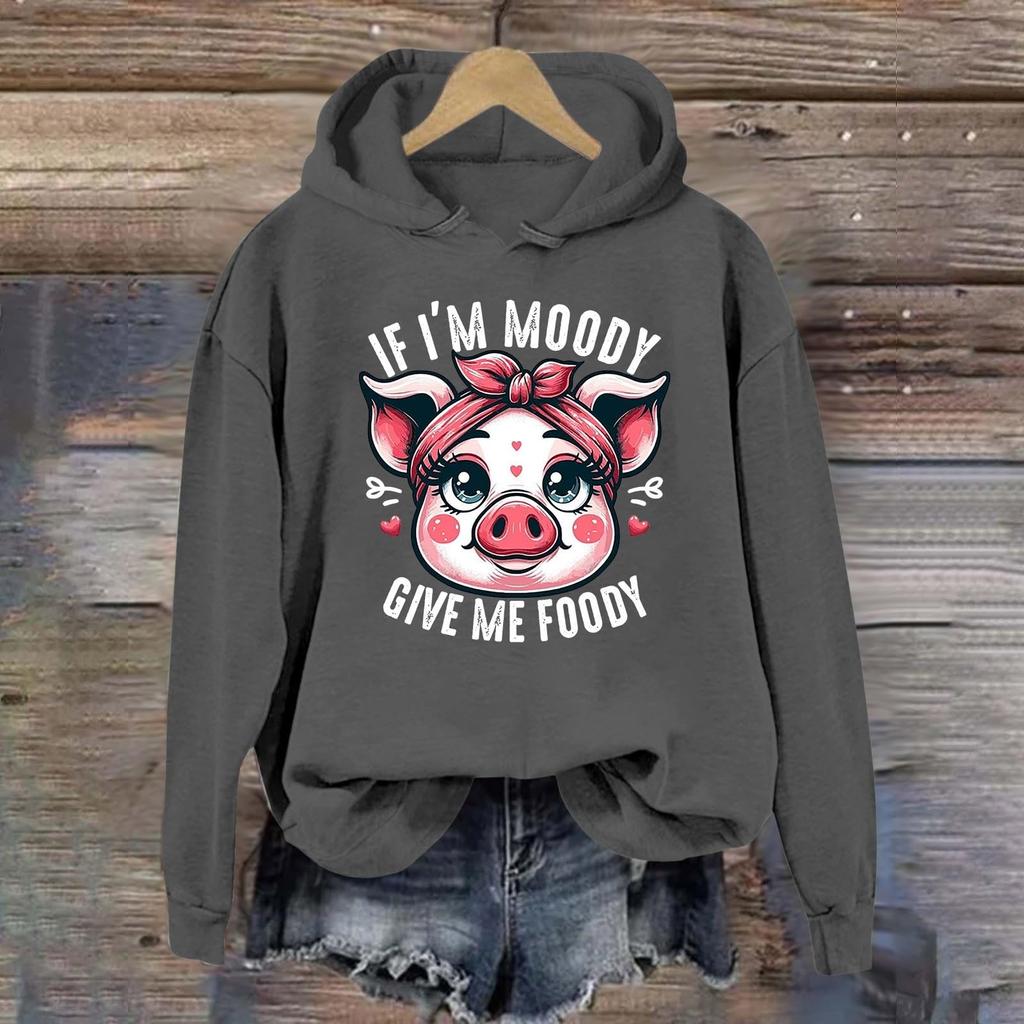 Женская мода легкий длинный рукав пуловер толстовки с капюшоном с карманами графическая толстовка