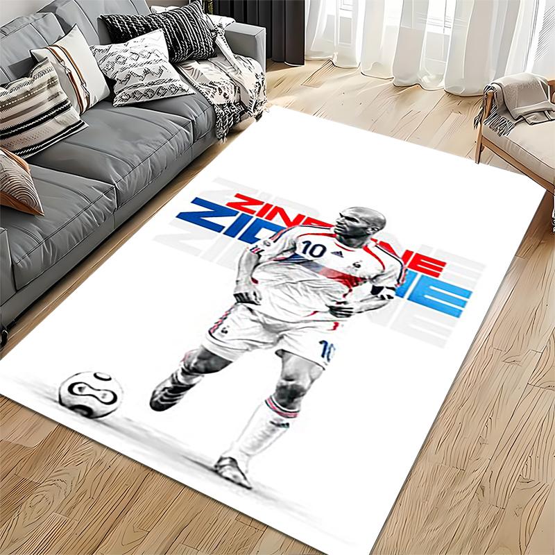 Sports Area Rug, Zinedine Zidane France 10 White Poster, Fan Cave Decor, Non-Slip Mat