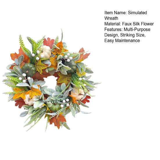 Simulated Wreath Autumn Maple Leaf Pumpkin Pine Cone Berry Wreath