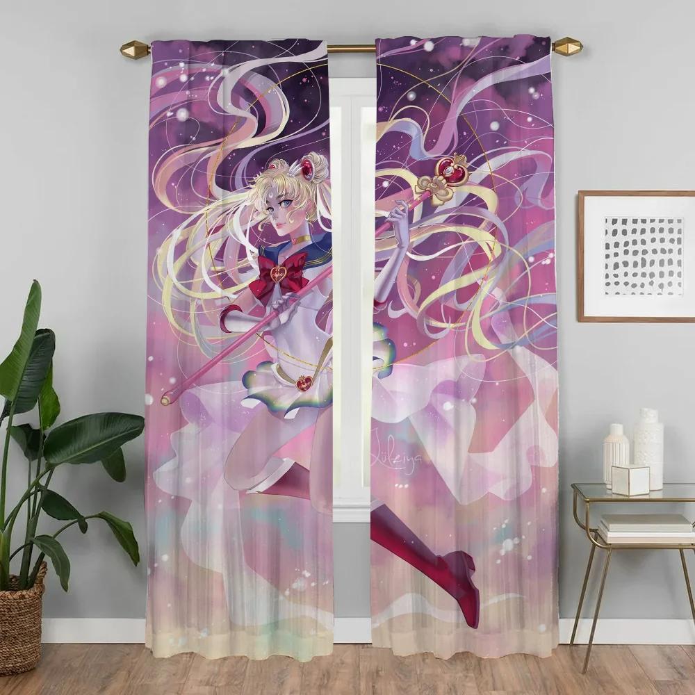 Blackout Curtain for Room 2 Panel Sailormoon Shades Halloween Decoration Anti-mosquito Curtains Tulle for Bedroom Partition Home