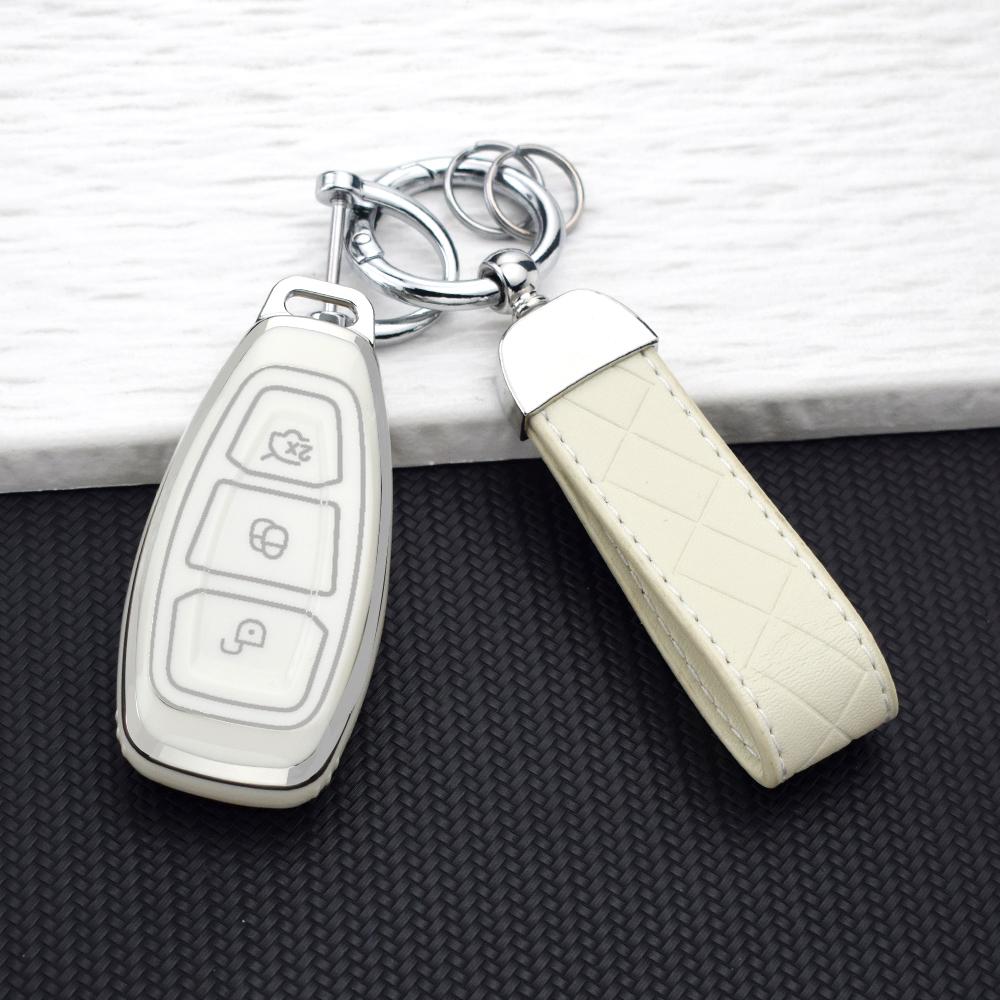 Чехол для корпуса автомобильного ключа для Ford Focus 3 4 ST MK3 MK4 Fiesta Kuga Mondeo C-Max Titanium 3 кнопки Серебристый мешок для ключей Брелок Держатель