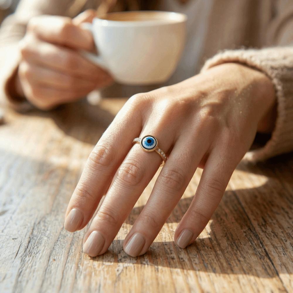 Exaggerated Titanium Steel Ring Simple Style Rhinestone-Studded Ring Blue Eye Ring  Wedding