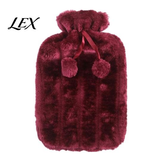 Reusable Hot Water Bag 2L Bottle with Plush Cover, Pompom Drawstring Bag, Winter Warm for Hands, Feet, Stomach 2000ML