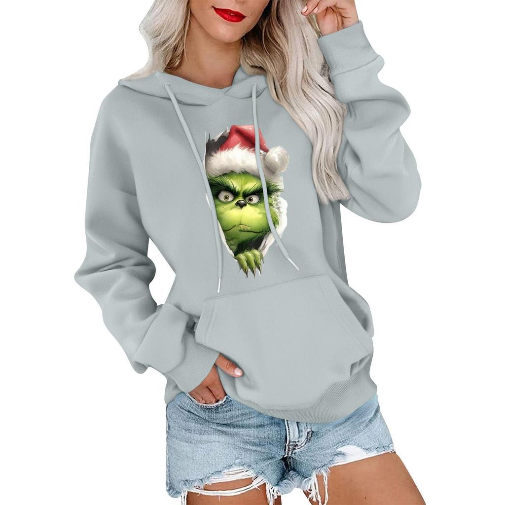 Women's Casual Comfortable Neck Hooded Long Sleeve Christmas Print Warm Sweatshirt