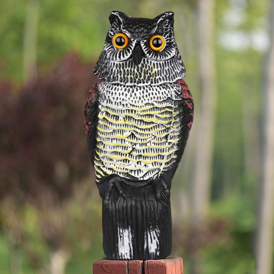 Owl Decoy with Rotating Head Natural Enemy Bird Deterrent Owl Figurine Garden Protector Scarecrow Owl for Gardens Terraces