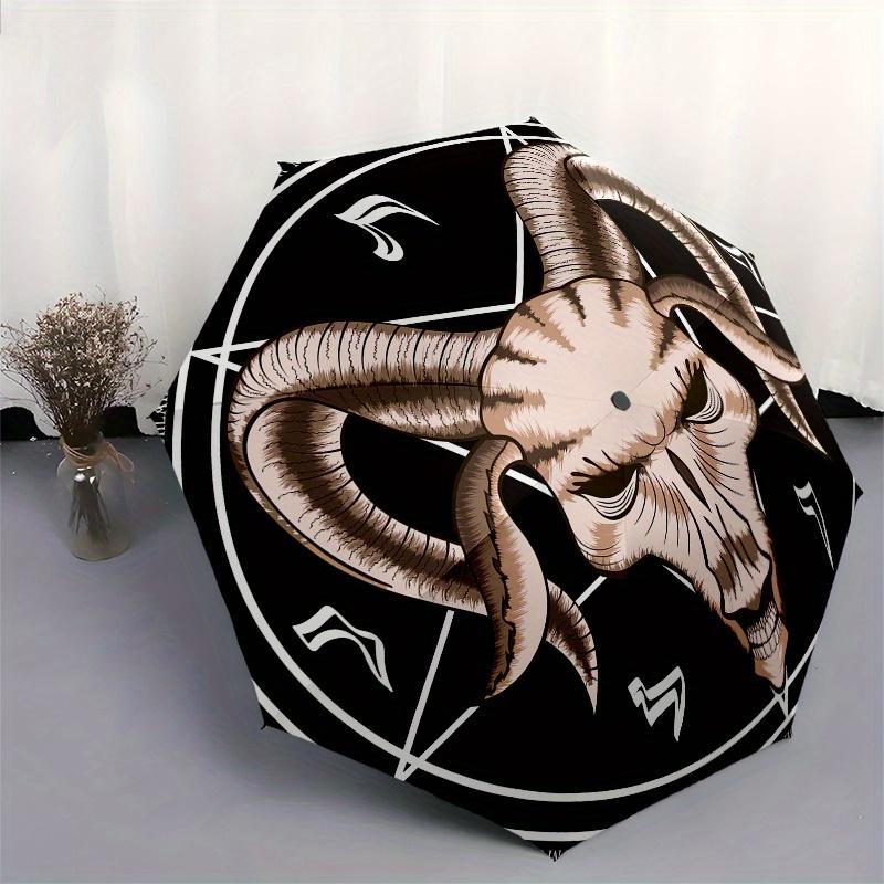 "Devilish Ram Skull Pentagram Tattoo Design Sticker" Umbrella, Cute Umbrella with Cute Design, Portable 3-Fold Compact Umbrella for Men & Women, Valen