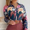 Spring Autumn Women Shirt Lightweight Stand Collar Long Sleeve Digital Print Shirt Women Tops