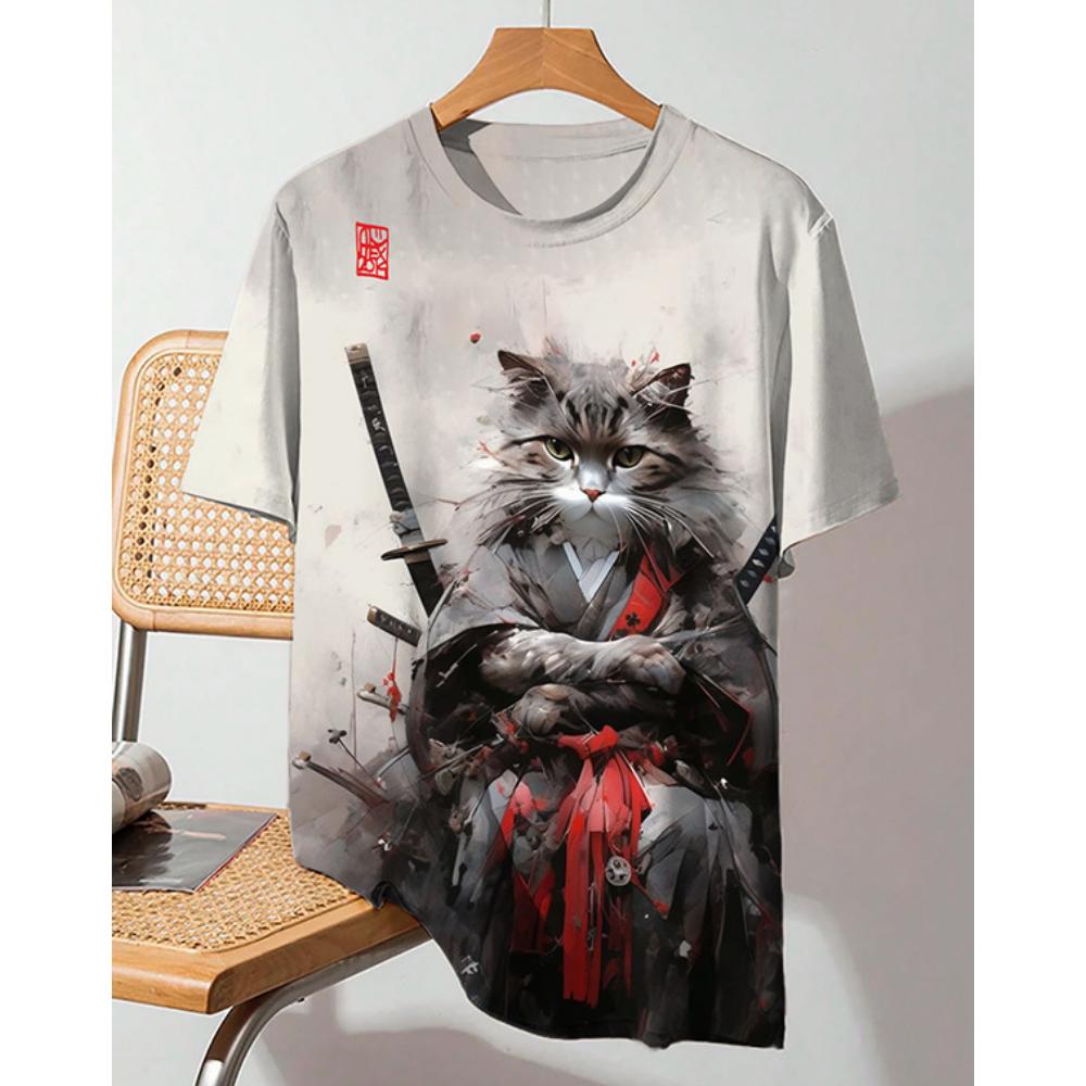 Мужская футболка с котом, летняя модная аниме с коротким рукавом, мужская одежда с 3d принтом мультфильма, футболка для мужчин, винтажные повседневные топы