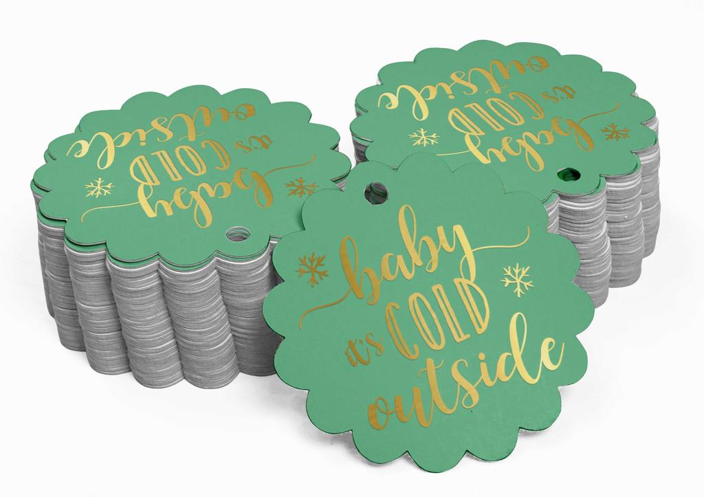 Inkdotpot Gold Foil Paper Hang Tags Baby It's Cold Outside Baby Shower Favor Tags 100