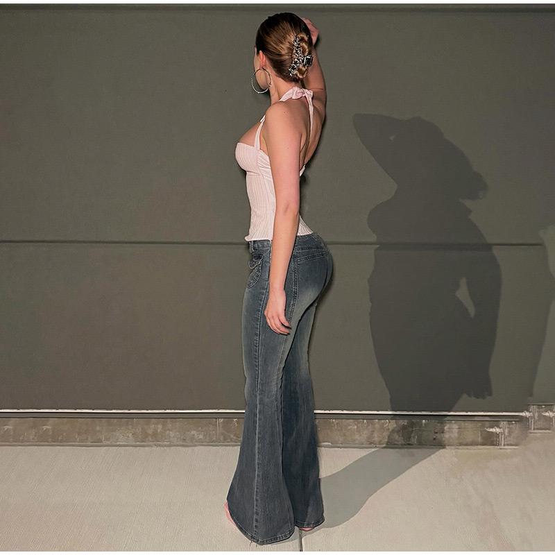 Винтажные расклешенные джинсы Y2k, повседневные джинсы на пуговицах со средней талией, брюки из денима в стиле Харадзюку 2000-х годов, базовые эстетические хлопковые брюки 2025 года, весна-осень