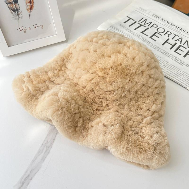 Rex Rabbit Fur Hat Autumn and Winter Versatile Middle-aged and Elderly Warm Ear Protection Top Hat Bucket Hat Show Face Little Mother Hat