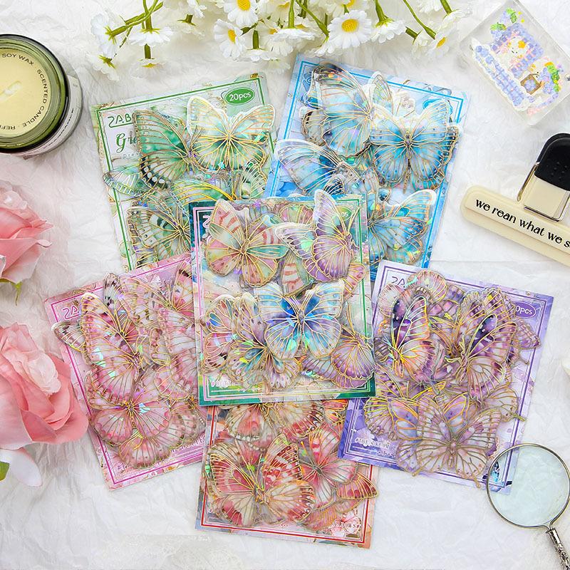 20-Sheet Vintage Gold-Foil Colored Butterfly Stickers, Shiny Foil Accents on Vibrant Wings for Hand Account, Scrapbook & Album