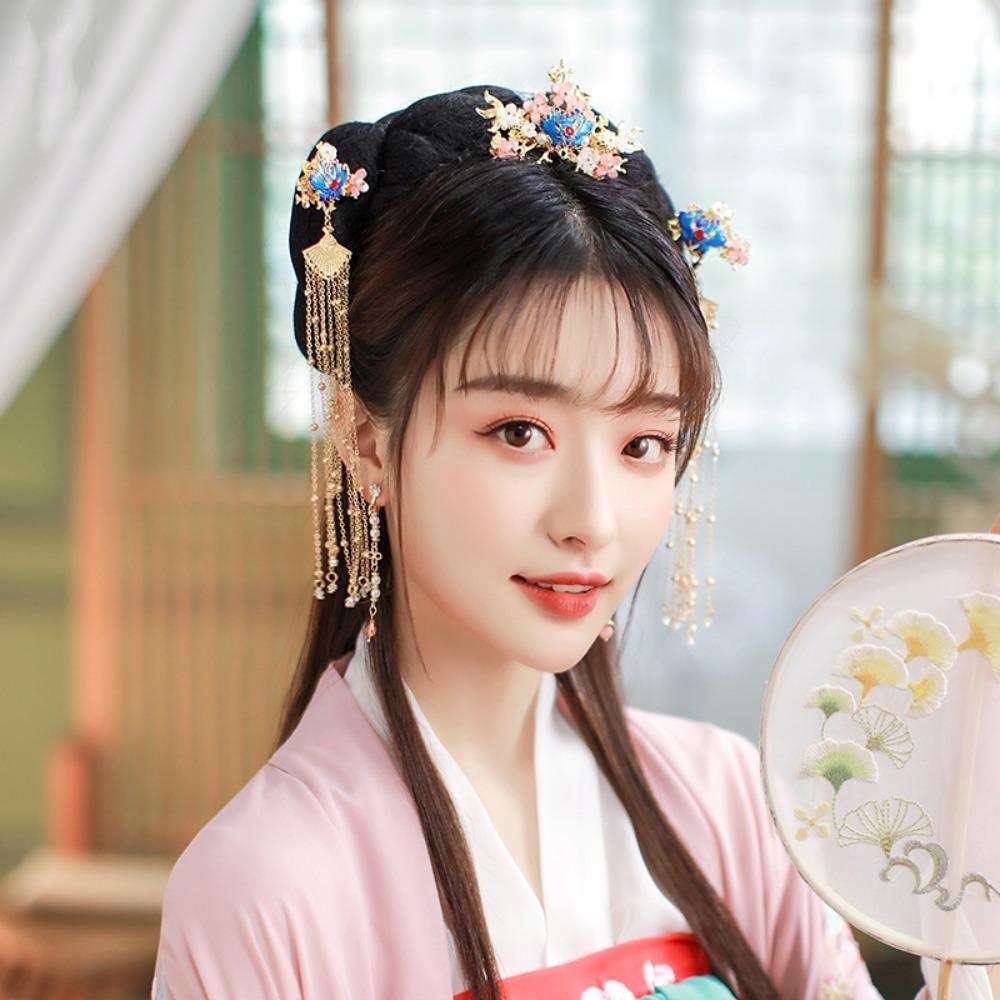 Flower Ancient Hair Stick Sets Tassel Wedding Hair Accessories Antique Bridal Headwear  Cheongsam