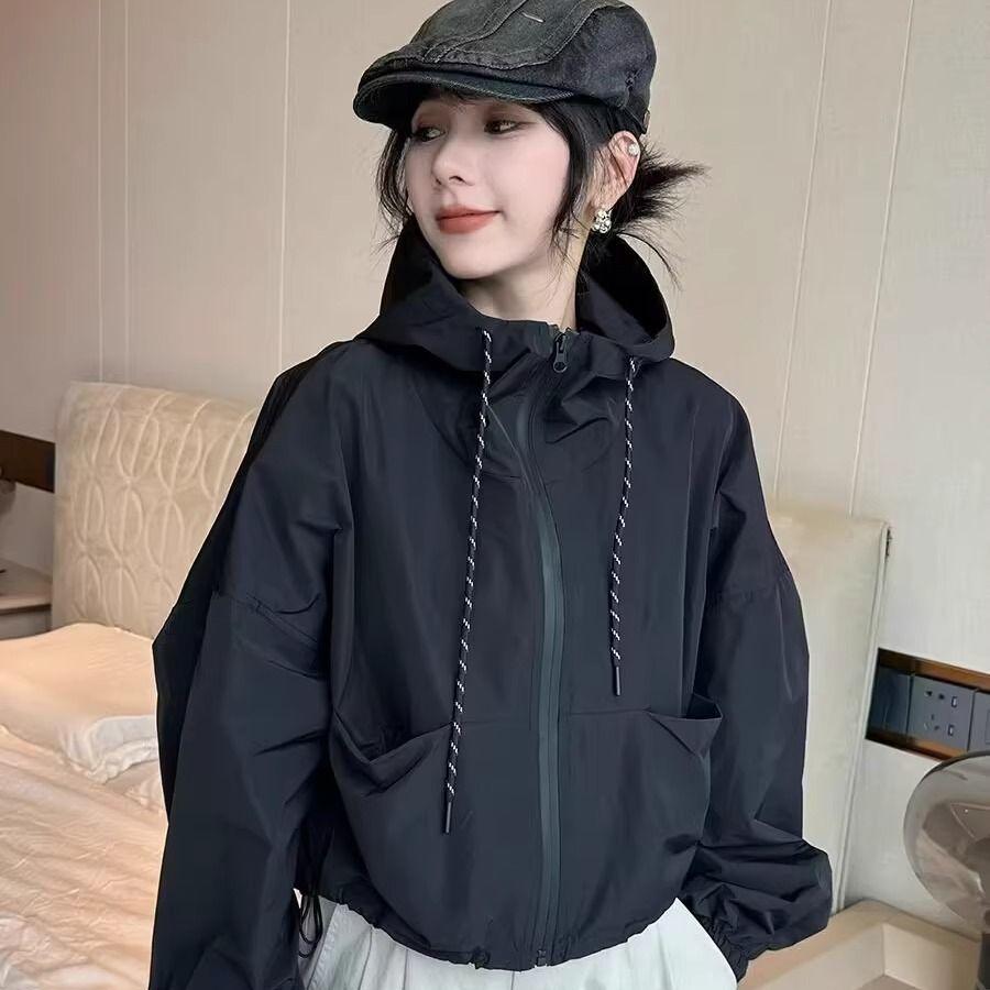 Женская куртка-ветровка с капюшоном на кулиске, ранняя осень, свободный модный топ для женщин