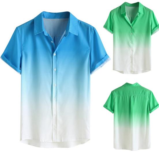 Стильная мужская рубашка с коротким рукавом, отложным воротником, принтом с градиентом и пуговицами