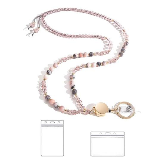 Натуральный камень искусственный кристалл держатель для карт регулируемый шнурок для удостоверения личности женский держатель для бейджа ручной работы из бисера шнурок