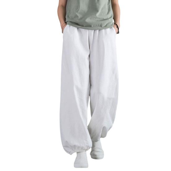 Женские брюки-шаровары, эластичные повседневные брюки с высокой талией и карманами, однотонные свободные шаровары с широкими штанинами