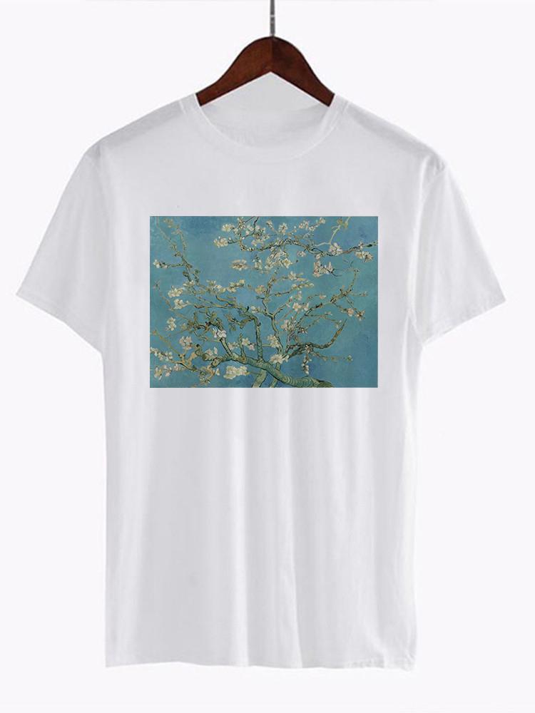 Van Gogh Art Print Vintage T Shirt Harajuku Casual Funny T Shirt Women Ullzang Short Sleeve