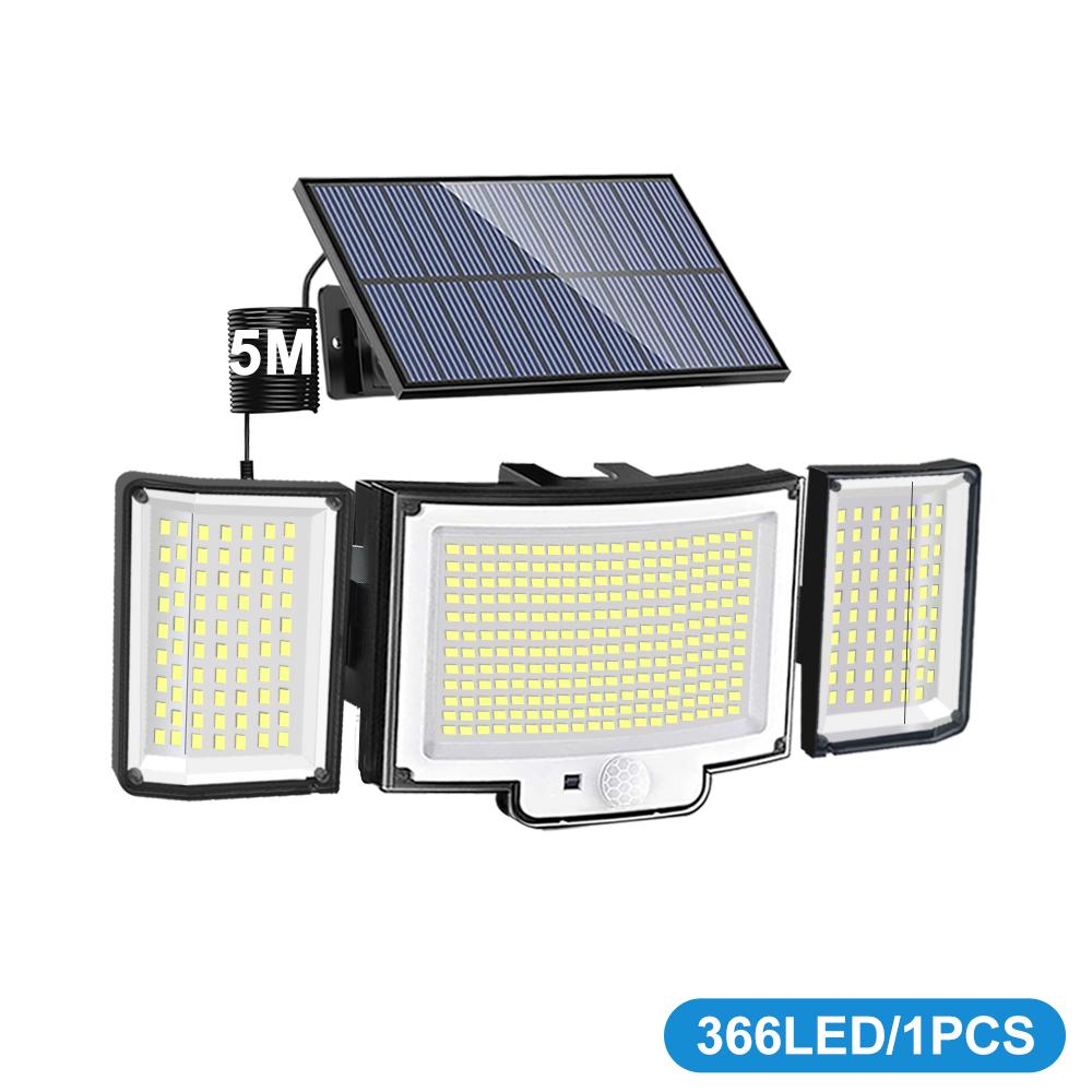 366 LED Solar Motion Sensor Security Outdoor Lights 3 Heads Solar Garden Lights Flood Lights Powered Wall Light Waterproof Front