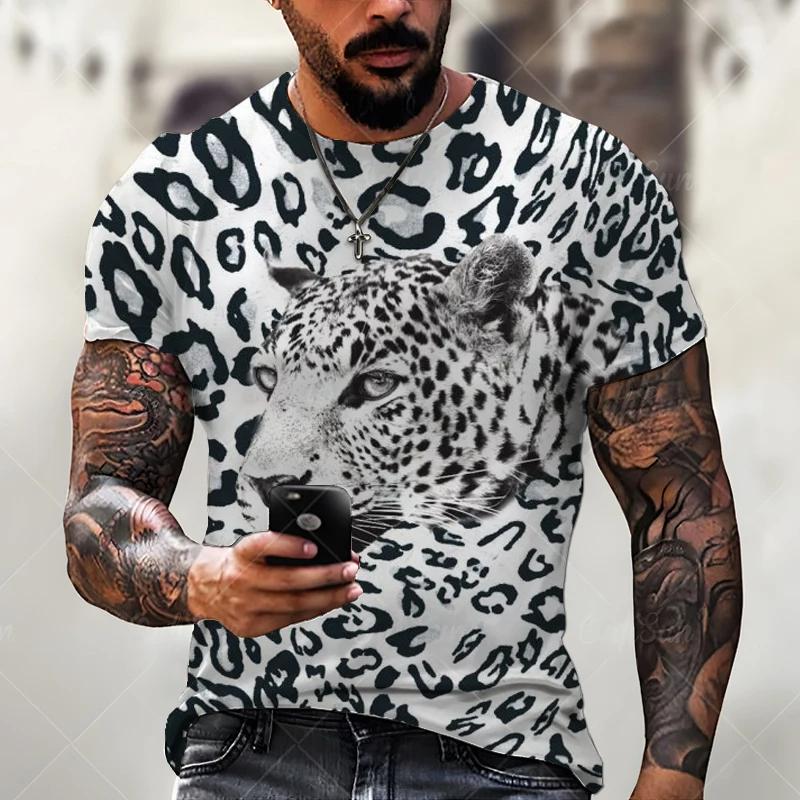 Футболки Streetwear Forest Leopard 3D Print для мужчин, летние Harajuku, свободные винтажные топы с круглым вырезом и коротким рукавом