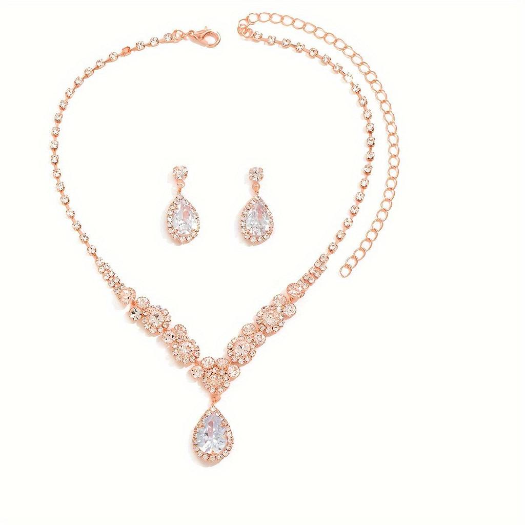 Элегантный европейский и американский набор колье и серег с цирконами для свадеб и вечерних платьев