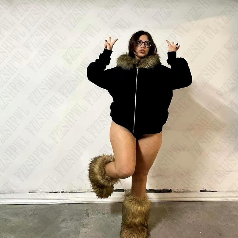 ROADVIBE Fluffy Hat Hoodie Solid Color Casual Long Sleeve Hoodie Retro Coat Street Trend Y2k