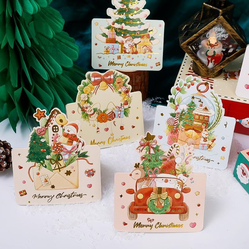 1/30PCS Christmas Greeting Cards Foldable Postcards New Year Party Bronzing Winter Gifts Paper Cards Home Envelope Decorations