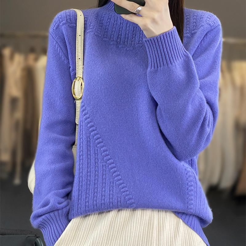 IHUASU Half High Neck Thickened Jumper Women's Fashion Versatile Loose Knitted Bottoming Shirt Autumn and Winter Tops
