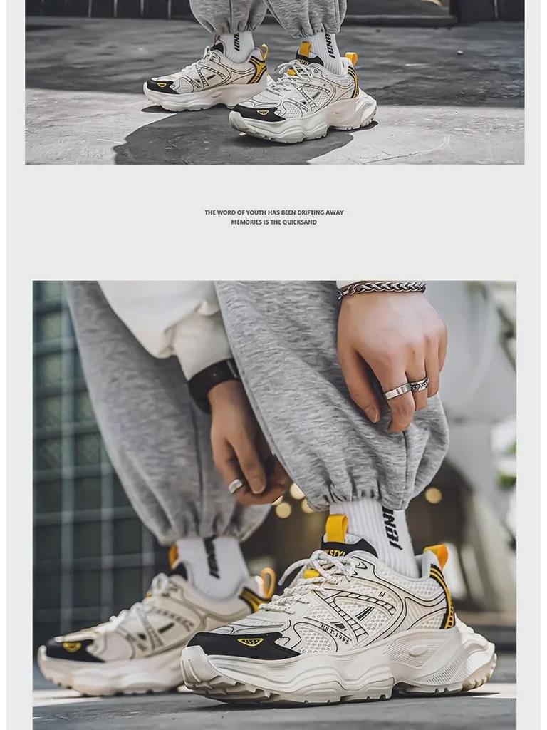 Мужские осенние дышащие повседневные кроссовки 2024 года — легкие, нескользящие, модные туфли на толстой подошве