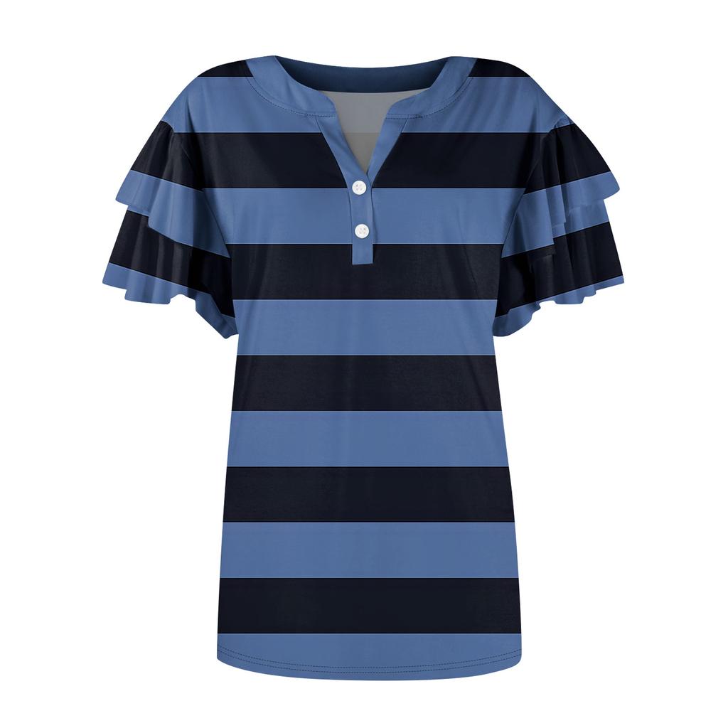 Женский повседневный топ с короткими рукавами и V-образным вырезом, с оборками и градиентом