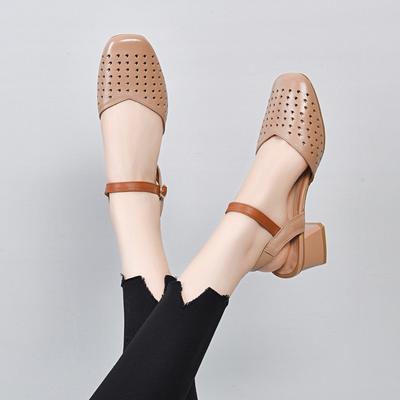 Цветовые сандалии женские летние простые темпераментные с закрытым носком на толстом каблуке женская обувь с ремешком на щиколотке дышащие перфорированные сандалии