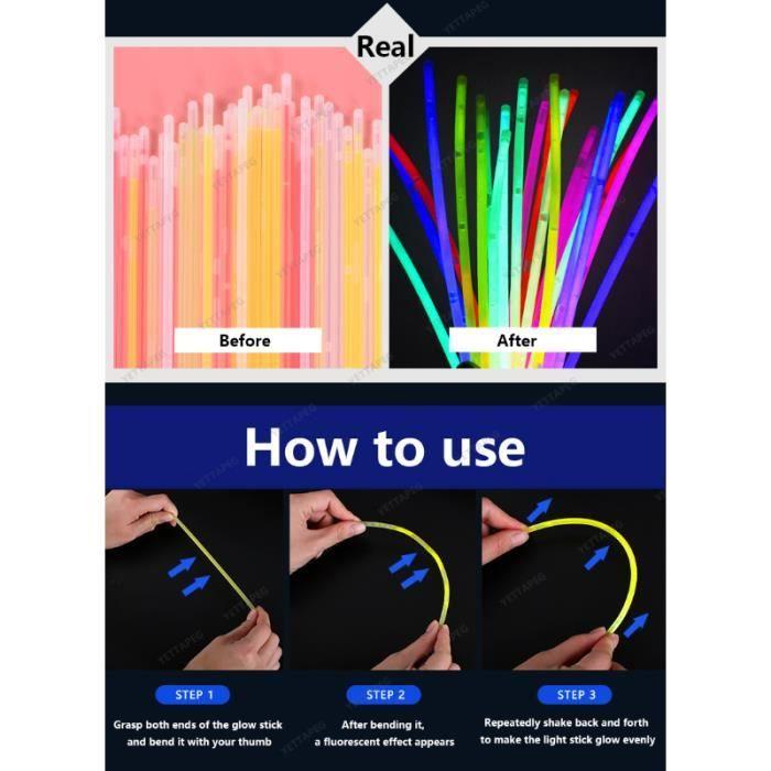 100 bâtons en cuve - Fournitures de fête de anciers lumineux, lueur Shoous coloré dans le noir, adapté à la d