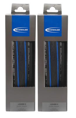 Комплект из двух складных покрышек Schwalbe Lugano II, 700c (700x25c, синяя полоса) [Импортировано]