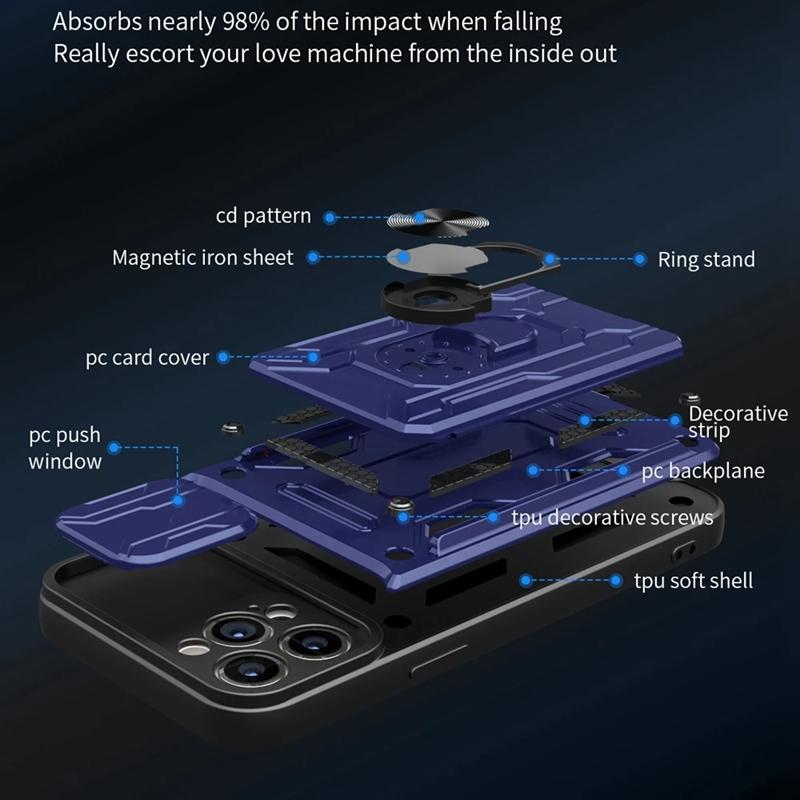 Броня Защита Камеры Слот для Карты Чехол-Кольцо для iPhone 14 13 12 11 Samsung Galaxy A53 A23 S22 S21 Redmi 10C OPPO Realme A54 A94 Vivo V23E Moto G200 Чехол