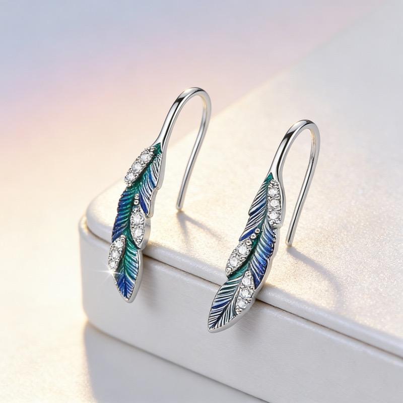 925 Sterling Silver Earrings For Women Trendy Geometric Blue Feather Earring Jewelry Prevent Allergy Party Gift Accessories