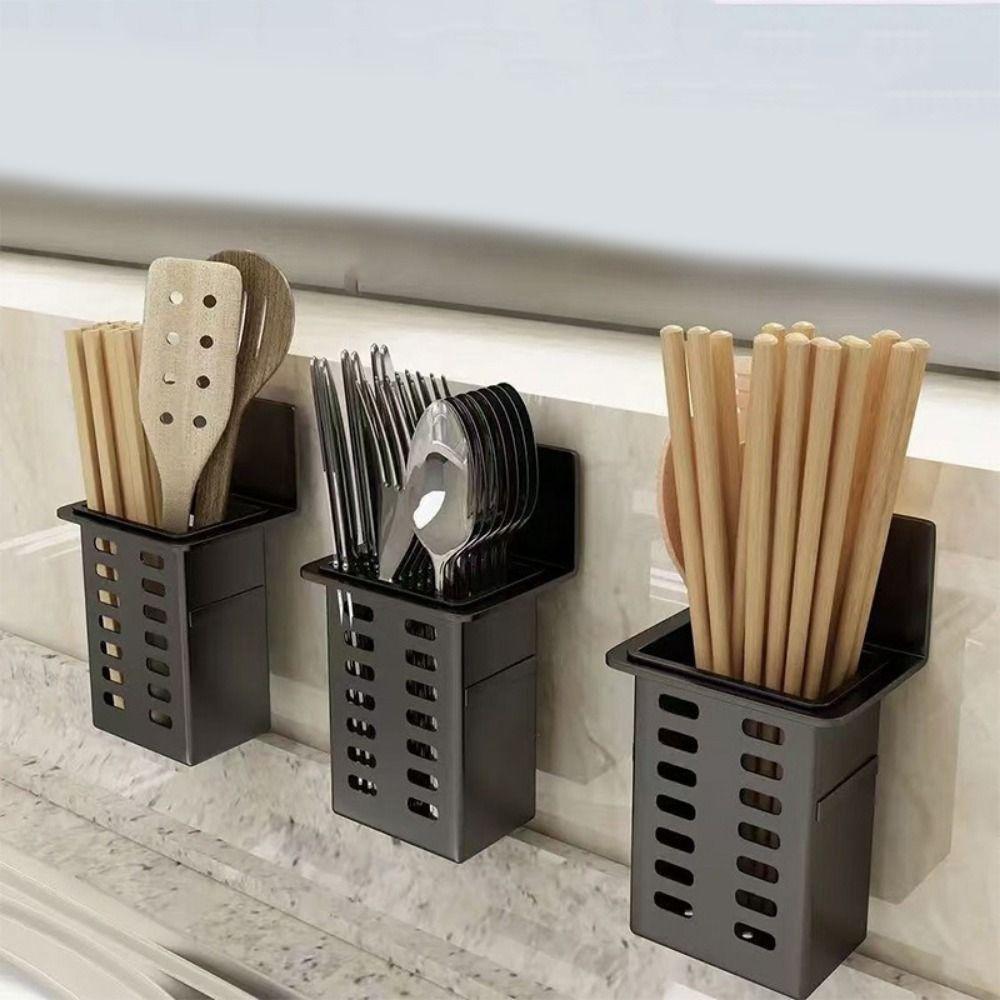 Plastic Wall Mounted Storage Box No Drill Makeup Brush Storage Box Utensils Holder Office